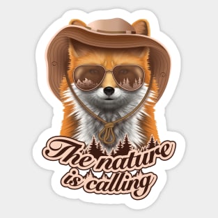 The nature is calling fox hiker hiking forest trail Sticker